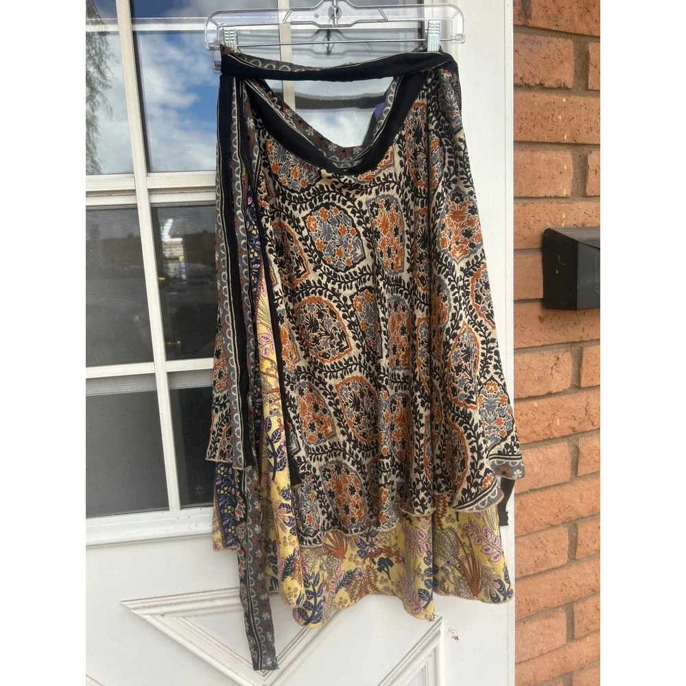 Impressions Silk‎ Blend Wrap Skirt Floral Geometric Midi Boho Versatile  Artsy M